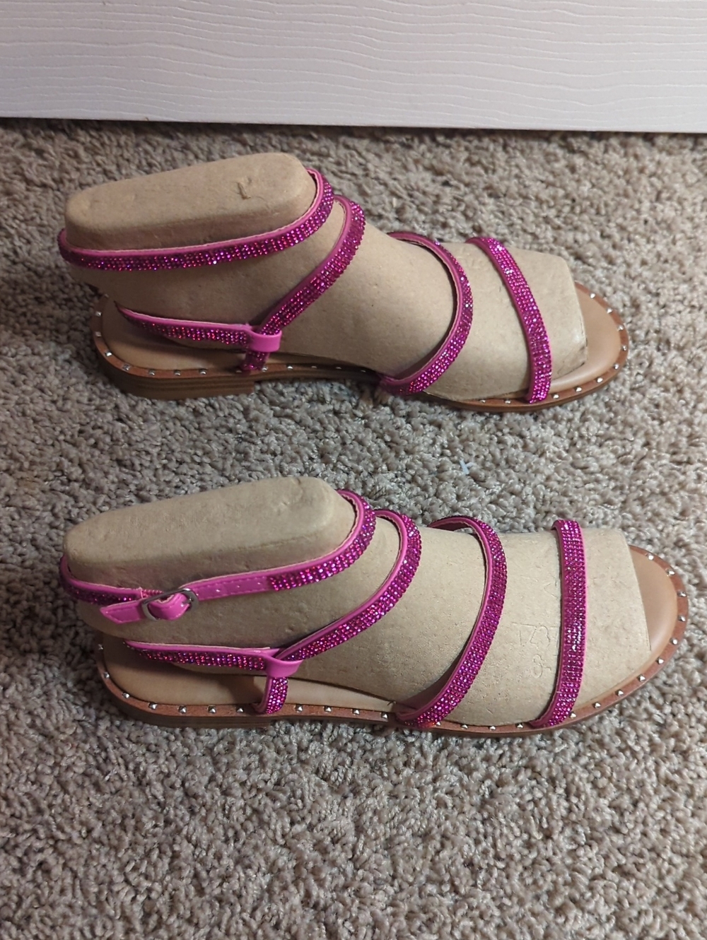 Steve Madden Pink Rhinestone Strappy Sandals with Ankle Wrap